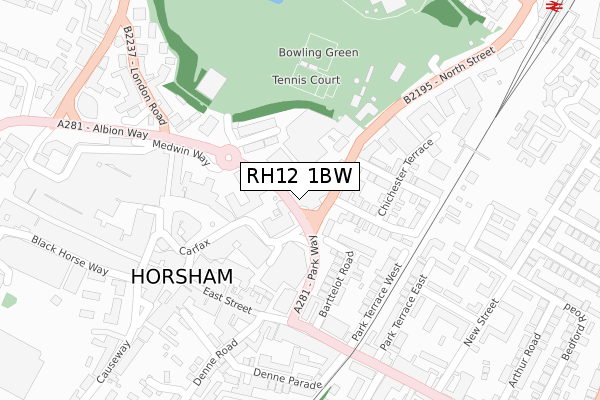 RH12 1BW map - large scale - OS Open Zoomstack (Ordnance Survey)