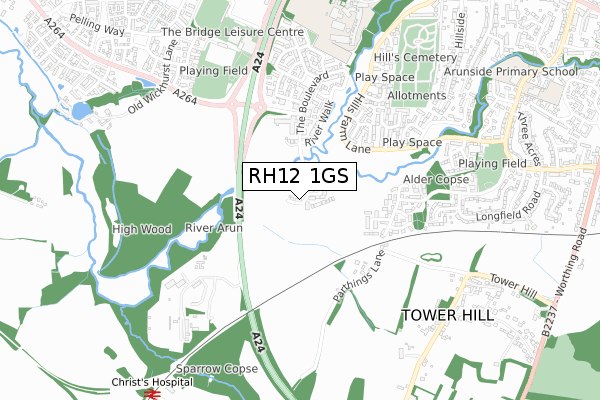 RH12 1GS map - small scale - OS Open Zoomstack (Ordnance Survey)