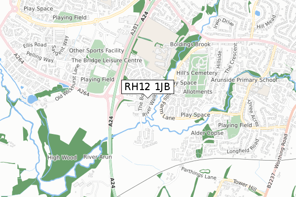 RH12 1JB map - small scale - OS Open Zoomstack (Ordnance Survey)