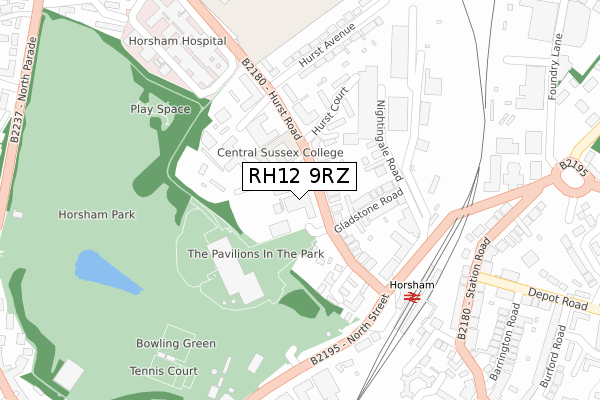 RH12 9RZ map - large scale - OS Open Zoomstack (Ordnance Survey)