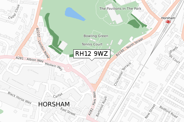 RH12 9WZ map - large scale - OS Open Zoomstack (Ordnance Survey)