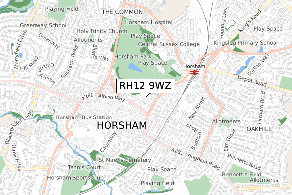 RH12 9WZ map - small scale - OS Open Zoomstack (Ordnance Survey)