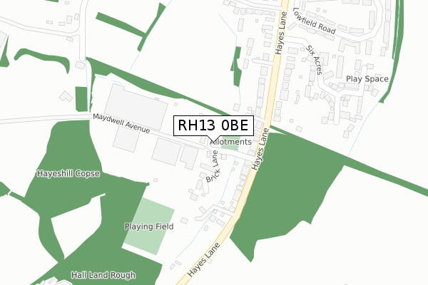 RH13 0BE map - large scale - OS Open Zoomstack (Ordnance Survey)