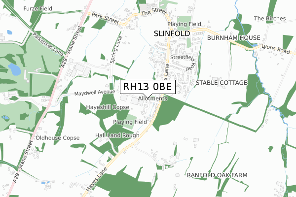 RH13 0BE map - small scale - OS Open Zoomstack (Ordnance Survey)