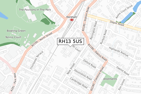 RH13 5US map - large scale - OS Open Zoomstack (Ordnance Survey)