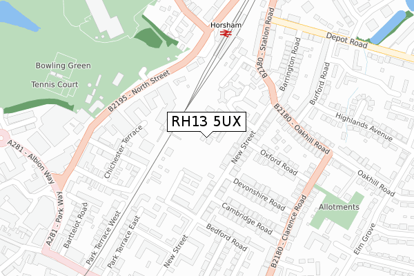 RH13 5UX map - large scale - OS Open Zoomstack (Ordnance Survey)