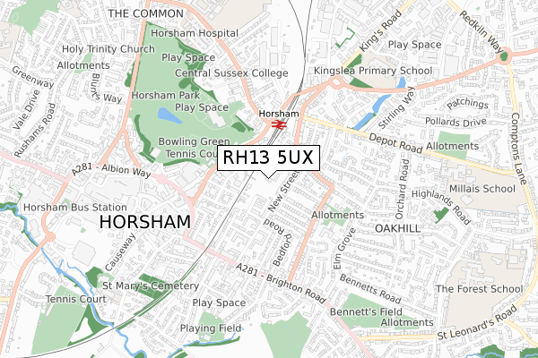 RH13 5UX map - small scale - OS Open Zoomstack (Ordnance Survey)