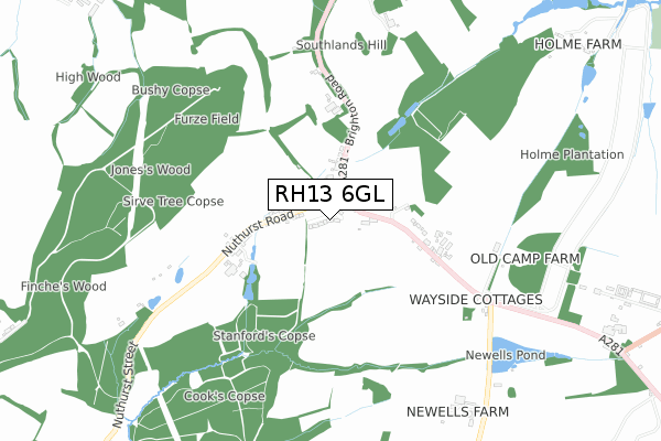 RH13 6GL map - small scale - OS Open Zoomstack (Ordnance Survey)