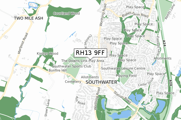 RH13 9FF map - small scale - OS Open Zoomstack (Ordnance Survey)