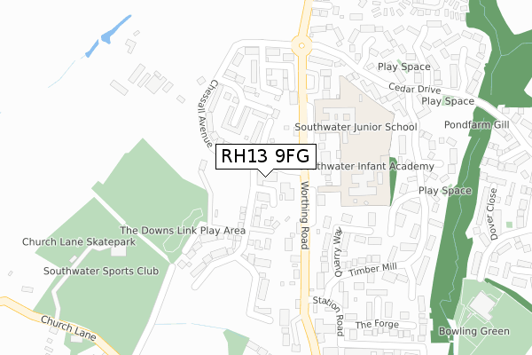 RH13 9FG map - large scale - OS Open Zoomstack (Ordnance Survey)