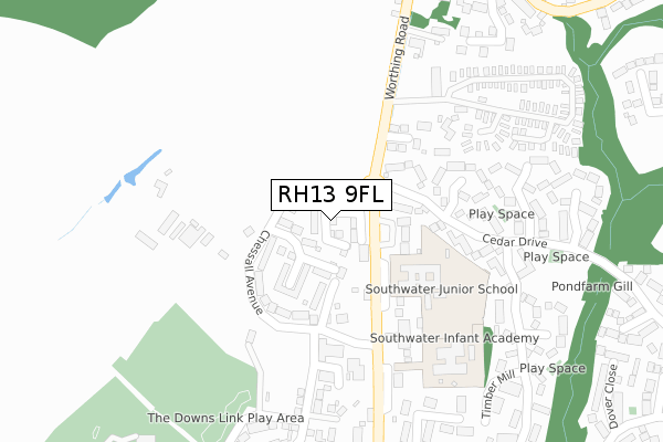 RH13 9FL map - large scale - OS Open Zoomstack (Ordnance Survey)