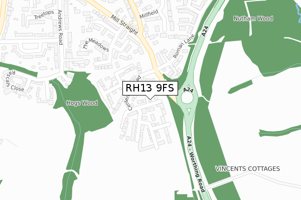 RH13 9FS map - large scale - OS Open Zoomstack (Ordnance Survey)