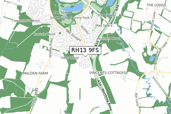 RH13 9FS map - small scale - OS Open Zoomstack (Ordnance Survey)