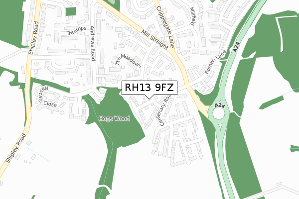 RH13 9FZ map - large scale - OS Open Zoomstack (Ordnance Survey)