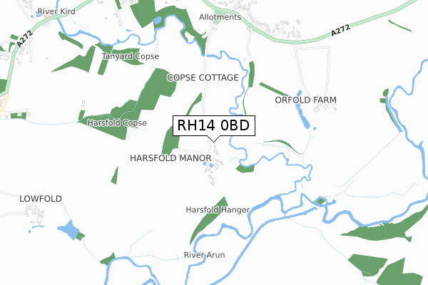 RH14 0BD map - small scale - OS Open Zoomstack (Ordnance Survey)