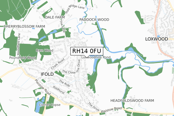 RH14 0FU map - small scale - OS Open Zoomstack (Ordnance Survey)