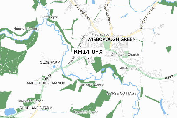 RH14 0FX map - small scale - OS Open Zoomstack (Ordnance Survey)