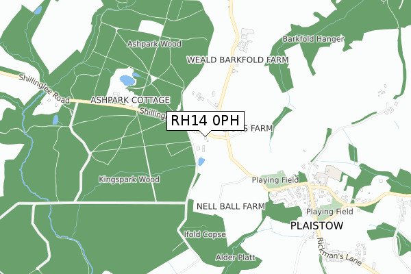 RH14 0PH map - small scale - OS Open Zoomstack (Ordnance Survey)