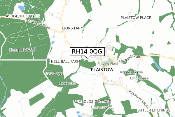 RH14 0QG map - small scale - OS Open Zoomstack (Ordnance Survey)