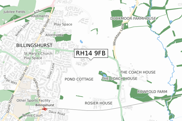 RH14 9FB map - small scale - OS Open Zoomstack (Ordnance Survey)