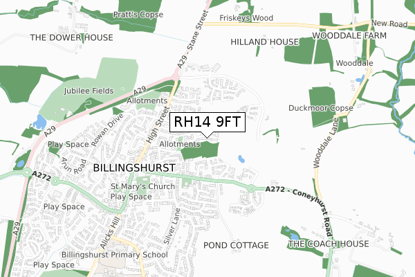 RH14 9FT map - small scale - OS Open Zoomstack (Ordnance Survey)