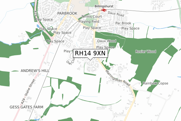 RH14 9XN map - small scale - OS Open Zoomstack (Ordnance Survey)