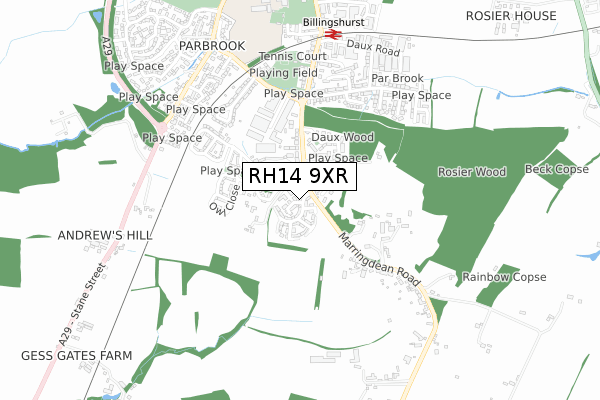 RH14 9XR map - small scale - OS Open Zoomstack (Ordnance Survey)