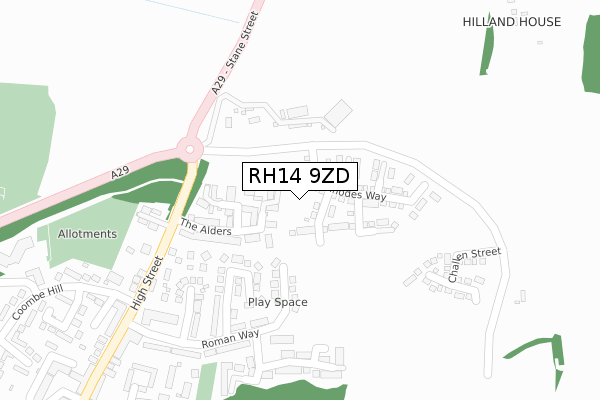 RH14 9ZD map - large scale - OS Open Zoomstack (Ordnance Survey)