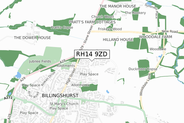 RH14 9ZD map - small scale - OS Open Zoomstack (Ordnance Survey)