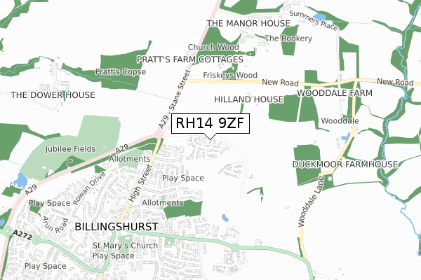 RH14 9ZF map - small scale - OS Open Zoomstack (Ordnance Survey)