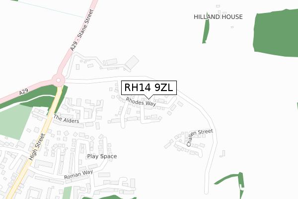 RH14 9ZL map - large scale - OS Open Zoomstack (Ordnance Survey)