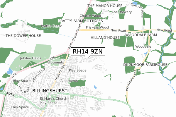 RH14 9ZN map - small scale - OS Open Zoomstack (Ordnance Survey)