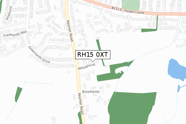 RH15 0XT map - large scale - OS Open Zoomstack (Ordnance Survey)