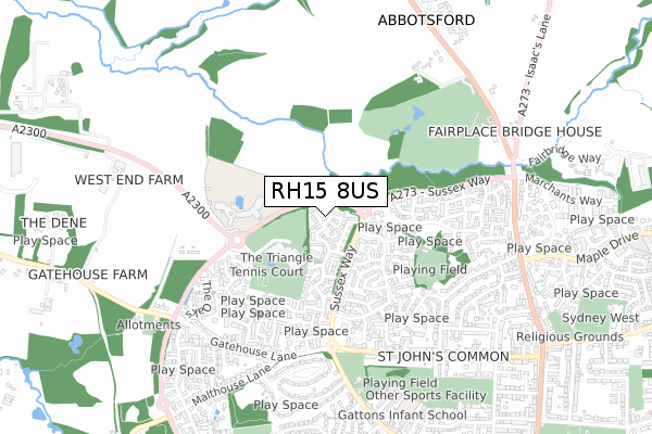 RH15 8US map - small scale - OS Open Zoomstack (Ordnance Survey)