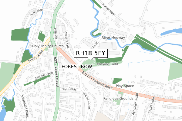 RH18 5FY map - large scale - OS Open Zoomstack (Ordnance Survey)