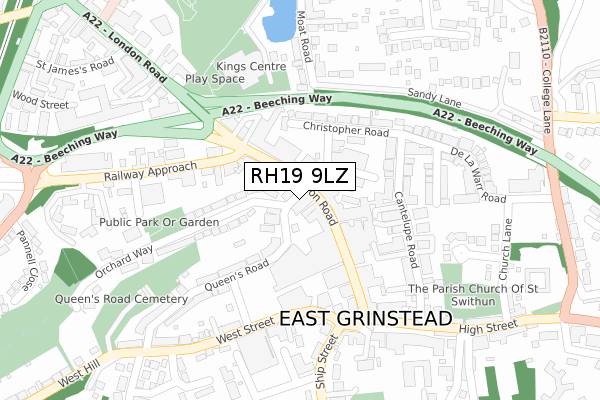 RH19 9LZ map - large scale - OS Open Zoomstack (Ordnance Survey)