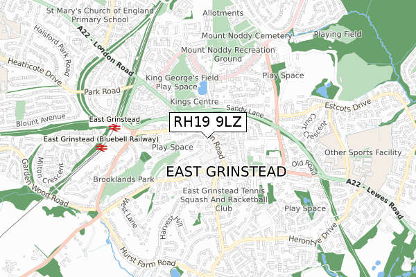 RH19 9LZ map - small scale - OS Open Zoomstack (Ordnance Survey)