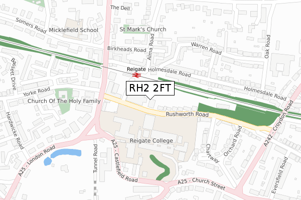 RH2 2FT map - large scale - OS Open Zoomstack (Ordnance Survey)