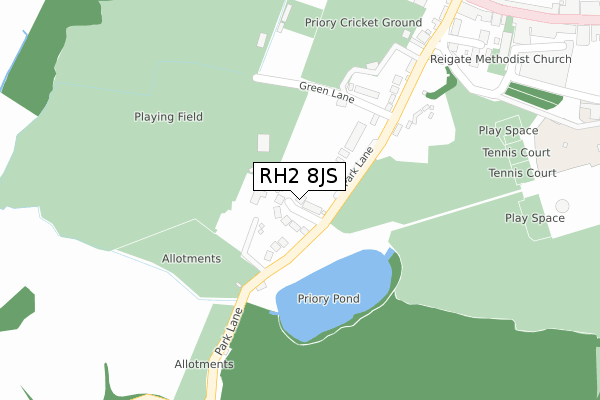 RH2 8JS map - large scale - OS Open Zoomstack (Ordnance Survey)