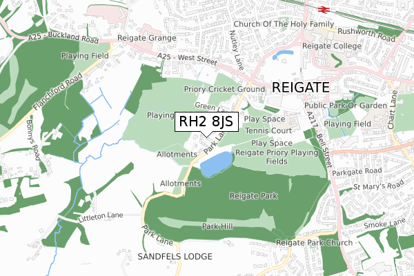 RH2 8JS map - small scale - OS Open Zoomstack (Ordnance Survey)