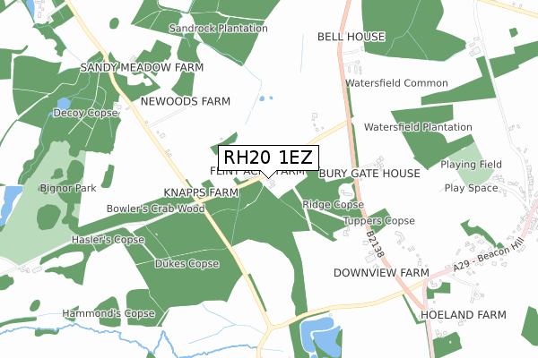 RH20 1EZ map - small scale - OS Open Zoomstack (Ordnance Survey)