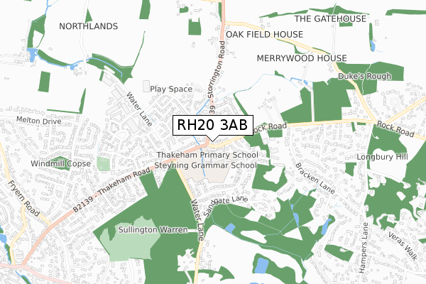 RH20 3AB map - small scale - OS Open Zoomstack (Ordnance Survey)