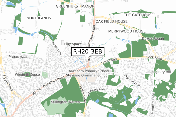RH20 3EB map - small scale - OS Open Zoomstack (Ordnance Survey)