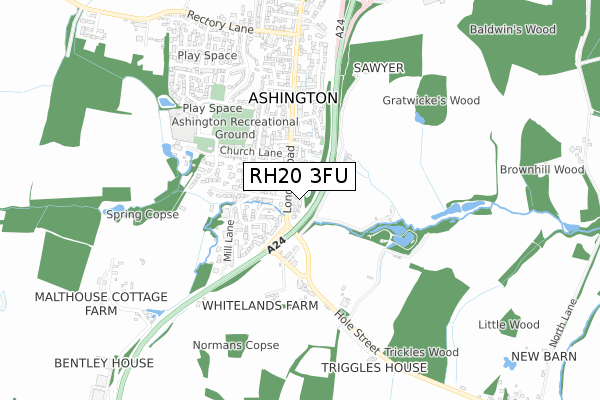 RH20 3FU map - small scale - OS Open Zoomstack (Ordnance Survey)