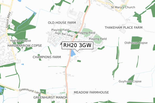 RH20 3GW map - small scale - OS Open Zoomstack (Ordnance Survey)