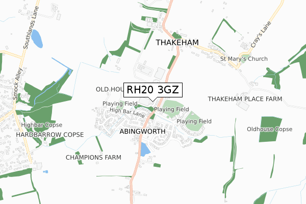 RH20 3GZ map - small scale - OS Open Zoomstack (Ordnance Survey)