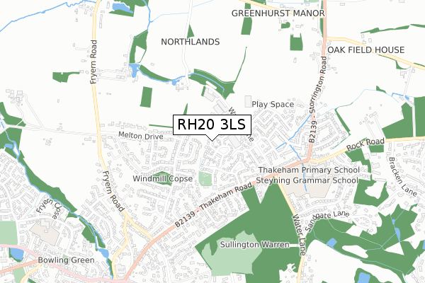 RH20 3LS map - small scale - OS Open Zoomstack (Ordnance Survey)