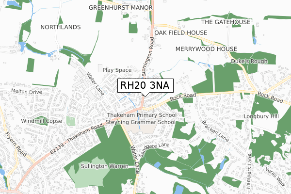 RH20 3NA map - small scale - OS Open Zoomstack (Ordnance Survey)