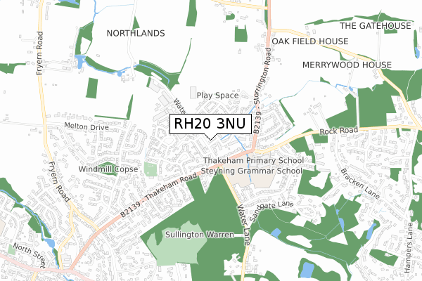 RH20 3NU map - small scale - OS Open Zoomstack (Ordnance Survey)