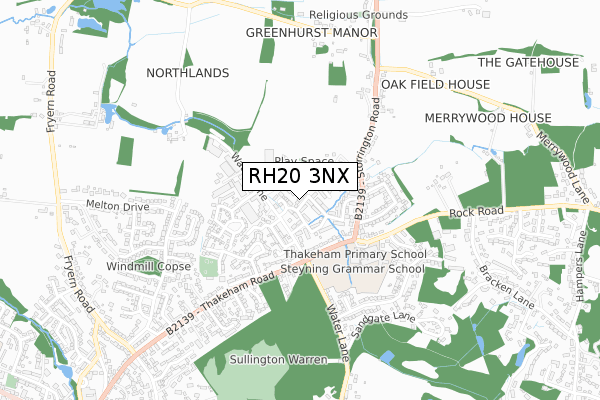 RH20 3NX map - small scale - OS Open Zoomstack (Ordnance Survey)